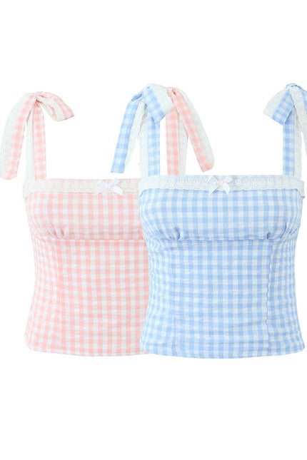 2 Colorway Shoulder Strap Plaid Print Casual Fashion Women's tank Top