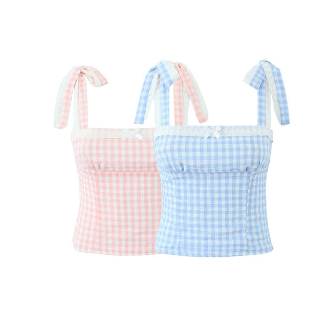 2 Colorway Shoulder Strap Plaid Print Casual Fashion Women's tank Top