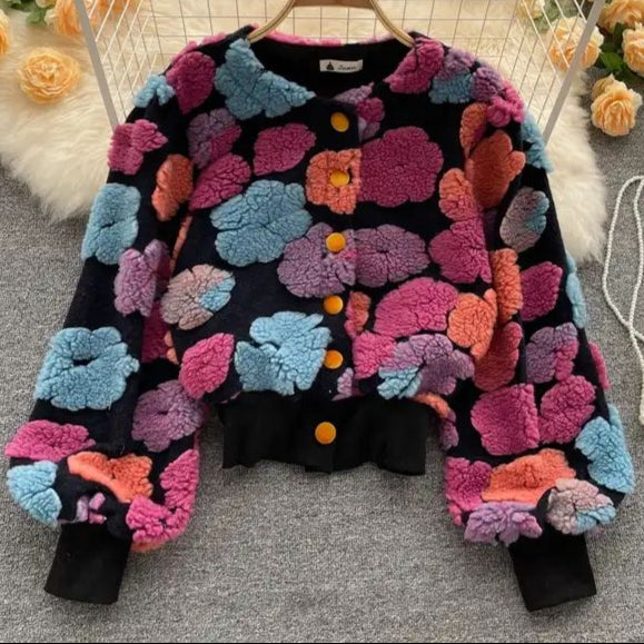 Fall Three Dimensional Flower Single Breasted Cardigan Women'S Winter Jackets Woman Coats for Ladies