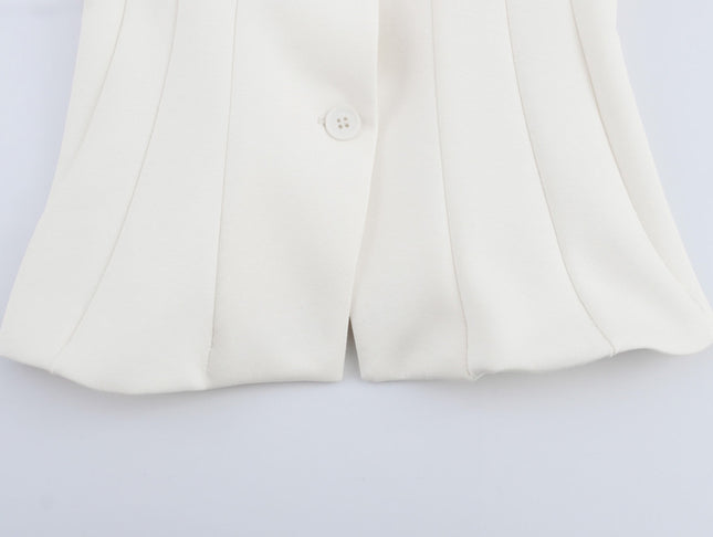 V Neck Buttons up Beige Color Sleeveless Casual Fashion Vest Waistcoat for Women