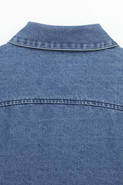 Turn Down Collar Denim Blue Color Buttons up Long Sleeve Casual Fashion Jeans Tops for Women