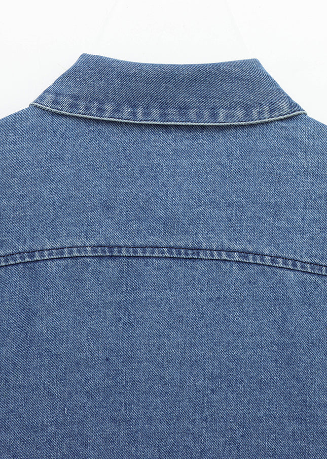 Turn Down Collar Denim Blue Color Buttons up Long Sleeve Casual Fashion Jeans Tops for Women