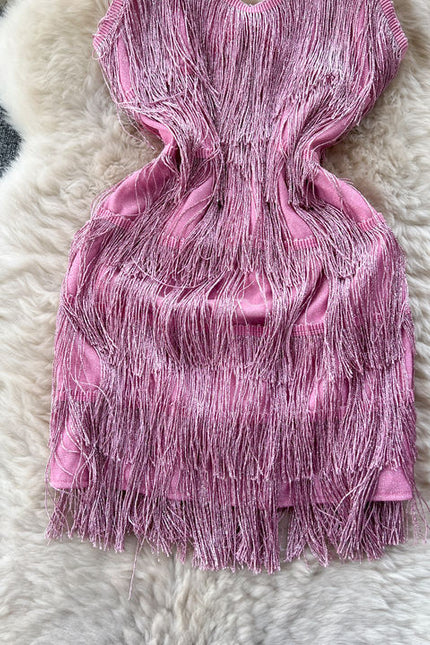 S-xl Summer Strap Tassel Dress New Women's Short Birthday Party Banquet Mini Dress