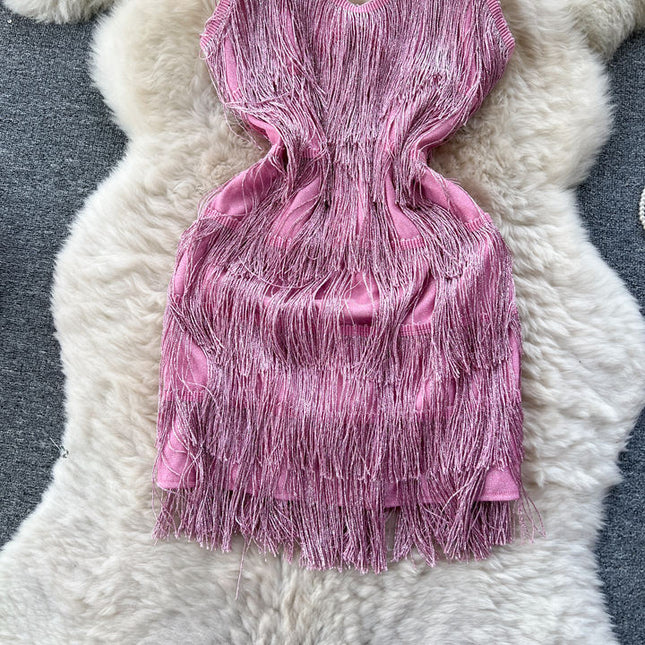 S-xl Summer Strap Tassel Dress New Women's Short Birthday Party Banquet Mini Dress