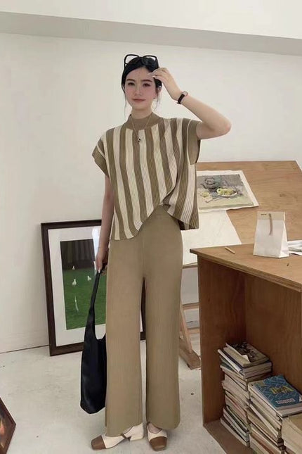 Knitted Fashion Set Women's Top Casual Wide Leg Pants Two Piece Set