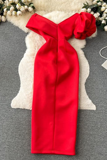 Haute Party Women Summer French Slant Neck Strapless High Waist Banquet Long Dresses