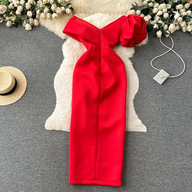 Haute Party Women Summer French Slant Neck Strapless High Waist Banquet Long Dresses
