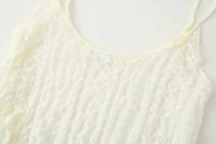 Spaghetti Strap Beige Color Front Ruffle Knitted Casual Fashion Women's tank Tops