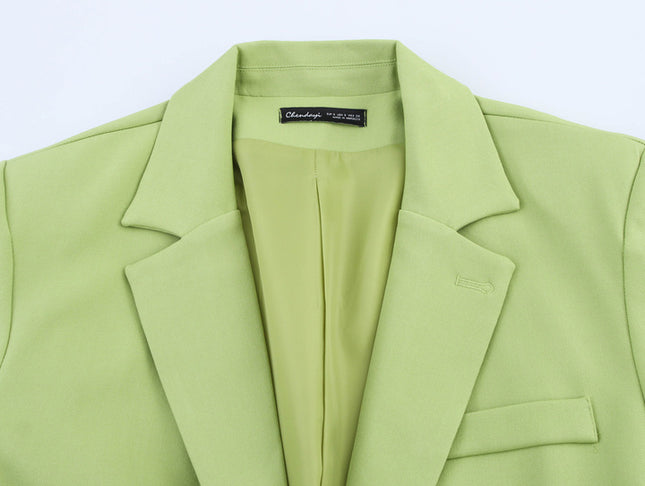 Single Breasted Green Color Notched Collar Long Sleeve Casual Fashion blazer Jacket for Women