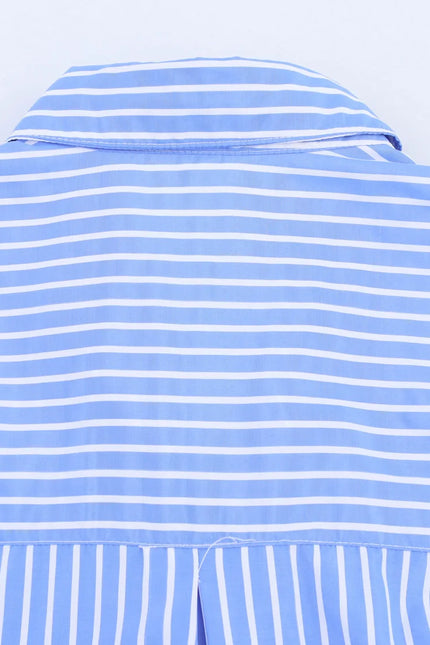 3 Colorway Striped Print Turn Down Collar Buttons up Long Sleeve Casual Fashion Tops Blouse for Women