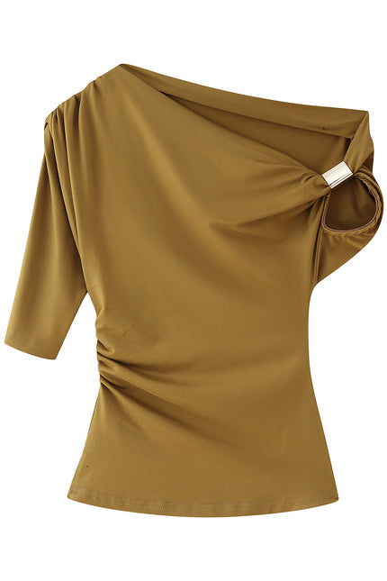 4 Colorway Asymmetrical Design Solid Color Short Sleeve Casual Fashion Tops for Women