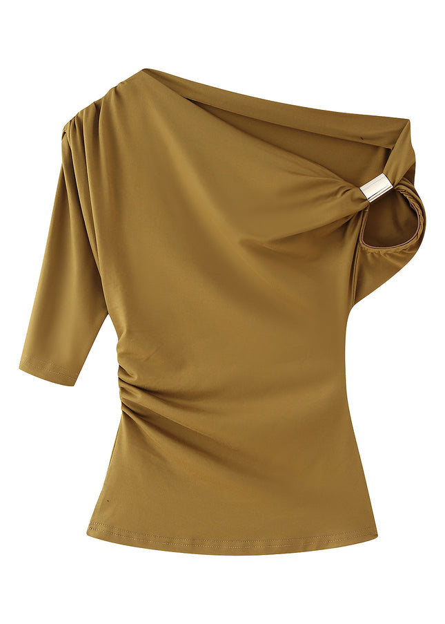 4 Colorway Asymmetrical Design Solid Color Short Sleeve Casual Fashion Tops for Women
