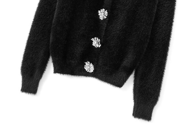Crew Neck Single Breasted Black Color Long Sleeve Knitted Casual Fashion Cardigan Sweater for Women