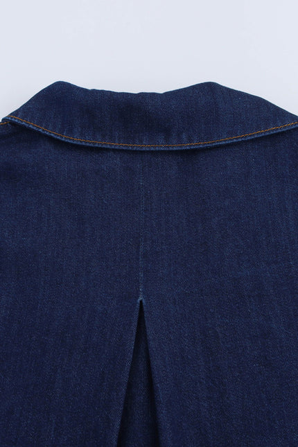 Turn Down Collar Buttons up Long Sleeve Denim Blue Color Casual Fashion Jeans Tops Blouse for Women