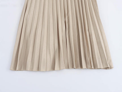 Back Hollow Out Solid Color Buttons up Sleeveless Casual Fashion Midi Pleated Dress for Women