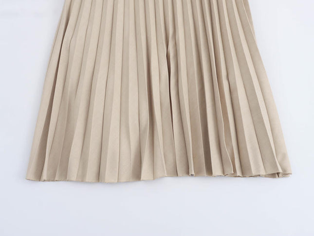 Back Hollow Out Solid Color Buttons up Sleeveless Casual Fashion Midi Pleated Dress for Women
