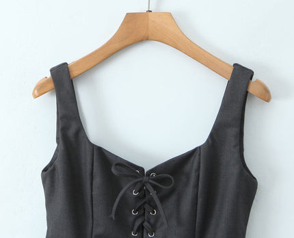 2 Colorway Front Lace up Solid Color Shoulder Strap Casual Fashion Women's tank Tops