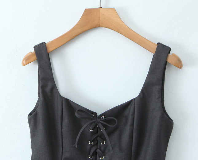 2 Colorway Front Lace up Solid Color Shoulder Strap Casual Fashion Women's tank Tops