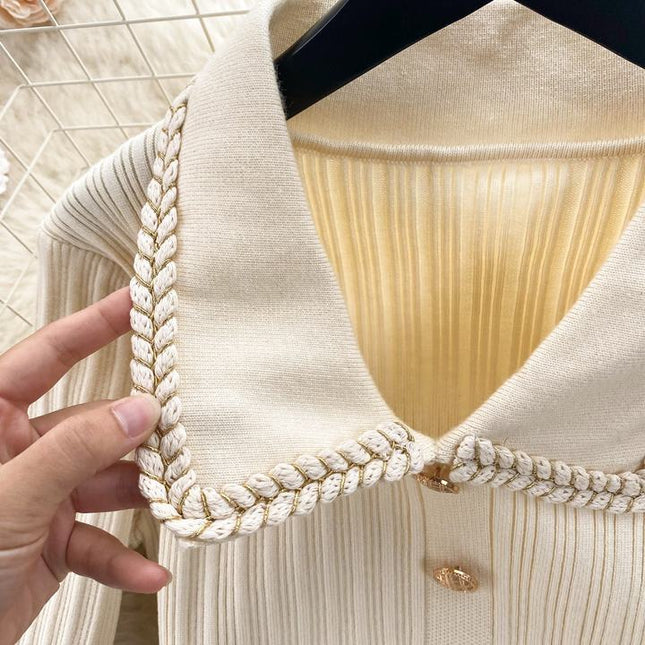 Women's New Fall Winter High-Grade Chic Waist Slimming Lapel Sweater Knitted Dress