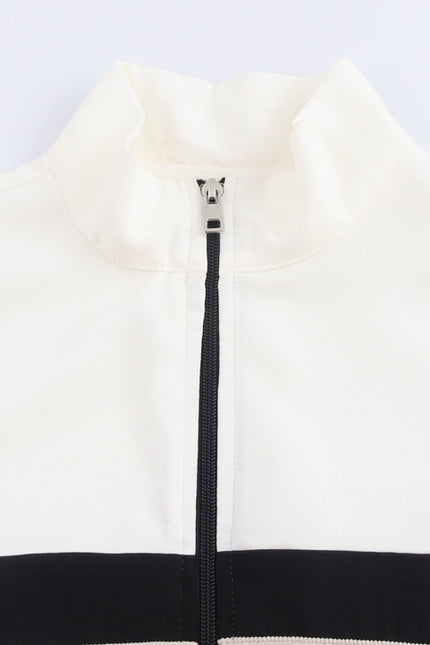 Stand Collar Long Sleeve Zipper Fly Patchwork Design Casual Fashion Sports Jacket for Women