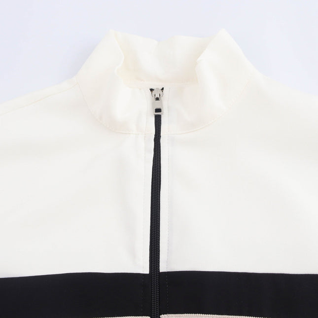 Stand Collar Long Sleeve Zipper Fly Patchwork Design Casual Fashion Sports Jacket for Women