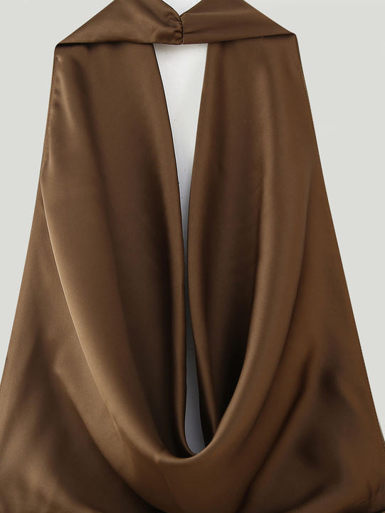 Back Hollow Out Brown Color Sleeveless Hot Sale Casual Fashion Maxi Halter Dress for Ladies