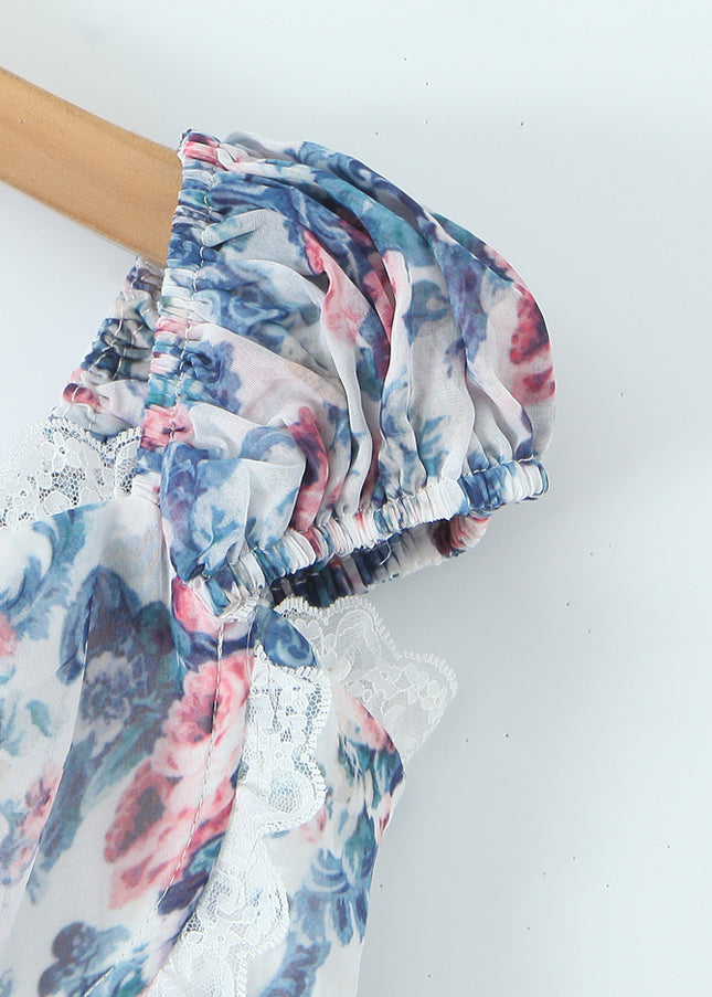 Floral Print Shoulder Strap Lace up Multi Color Casual Fashion Summer Mini Dress for Women