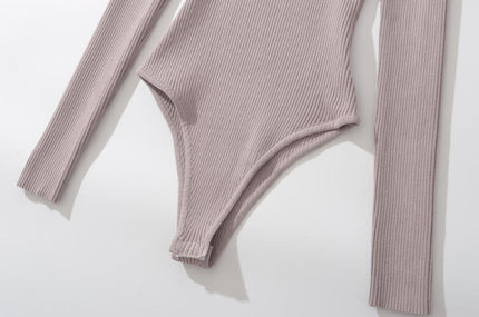 4 Colorway Solid Color Long Sleeve Knitted Casual Fashion Bodysuits for Women