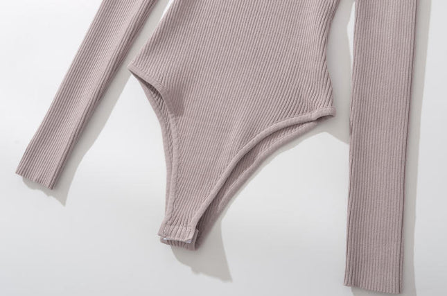 4 Colorway Solid Color Long Sleeve Knitted Casual Fashion Bodysuits for Women