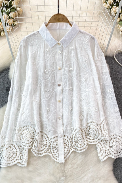 Spring and Autumn Fashion Long Sleeve Stereoscopic Flower Lace Splicing Shirt Women's Casual Tops
