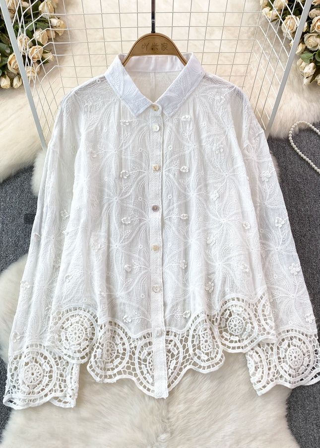 Spring and Autumn Fashion Long Sleeve Stereoscopic Flower Lace Splicing Shirt Women's Casual Tops