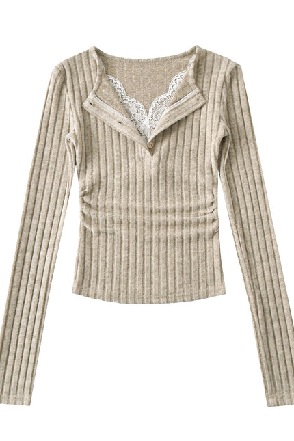3 Colorway Solid Color v Neck Long Sleeve Knitted Casual Fashion t Shirt for Women