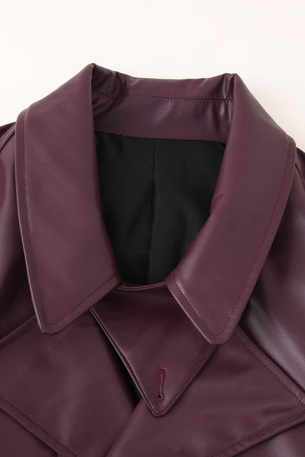 Turn Down Collar Purple Color Long Sleeve Front Buckle Casual Fashion Leather Motorcycle Jacket for Women