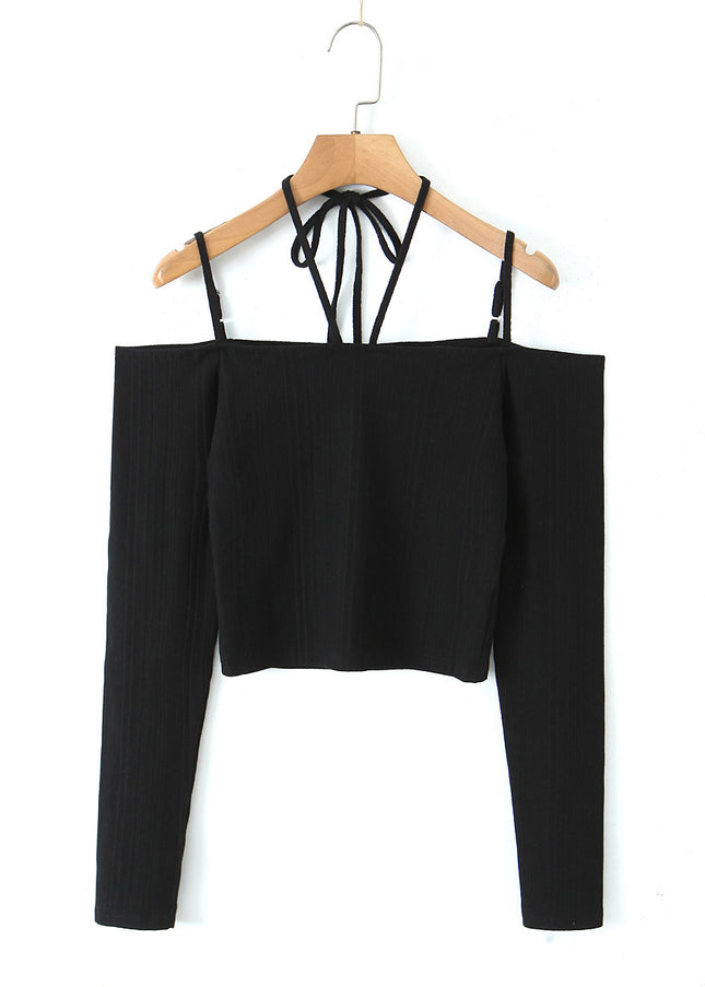 2 Colorway Solid Color Slash Neck Long Sleeve Solid Color Knitted Casual Fashion Women t Shirt