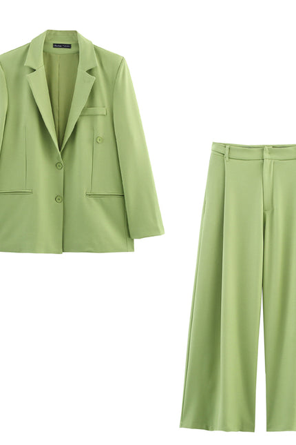 Single Breasted Green Color Notched Collar Long Sleeve Casual Fashion blazer Jacket for Women