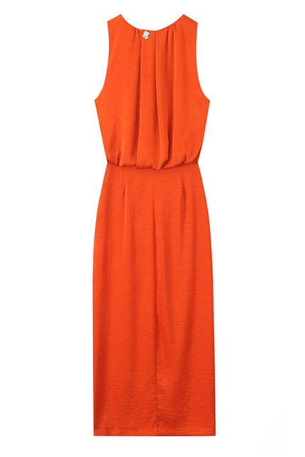 Front Slit Orange Color Sleeveless Casual Fashion Summer Long Dress for Women