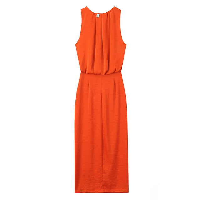 Front Slit Orange Color Sleeveless Casual Fashion Summer Long Dress for Women