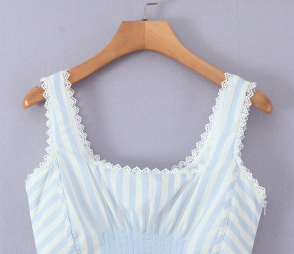 Shoulder Strap Blue White Color Lace up Hot Sale Casual Fashion Women's tank Tops