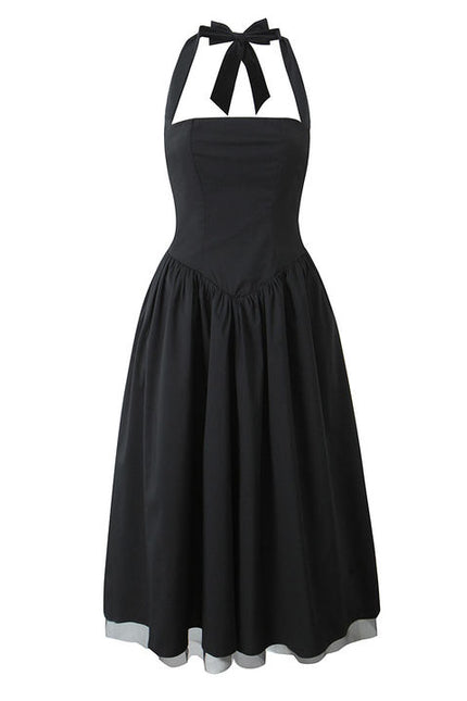 2 Colorway Solid Color Back Hollow Out Sleeveless Hot Sale Casual Fashion Long Halter Dress for Ladies