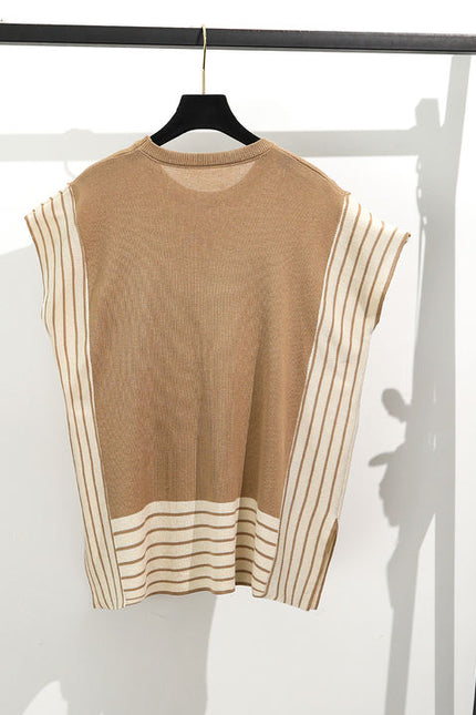 Fashionable Patchwork Loose Short Sleeved Sweater Top High Waist Slimming and Wide Leg Pants Two-piece Set