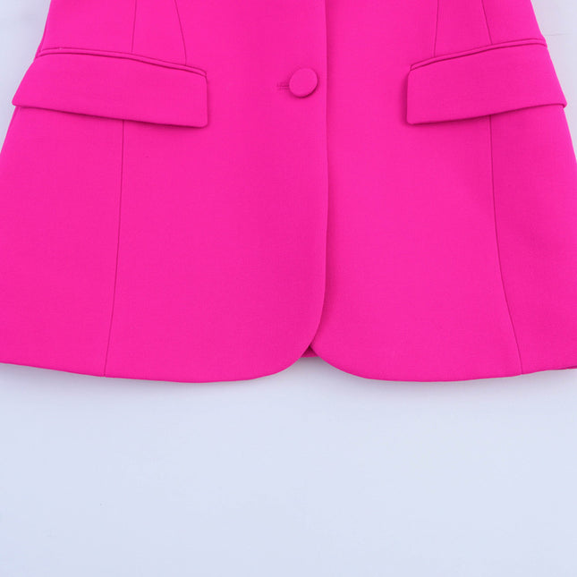 Notched Collar Rose Color Long Sleeve Single Breasted Casual Fashion blazer Jacket for Women