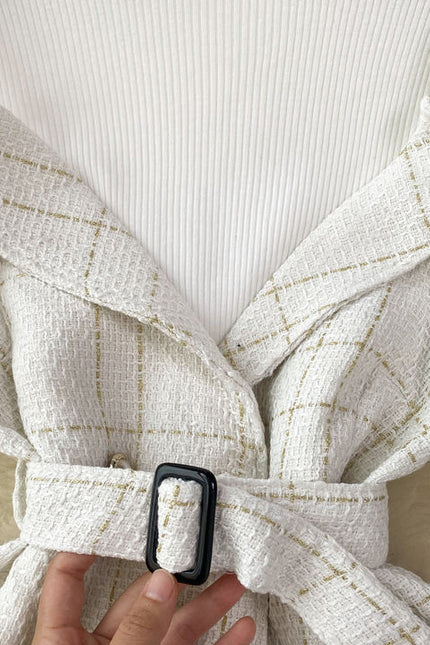 Women a Line Tweed Straps Dress Two-piece Bottoming Sweater Female Knitted Dress Set
