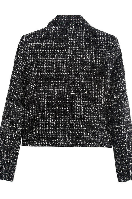 Black Color Plaid Pattern Double Breasted Long Sleeve Notched Collar Casual Fashion blazer for Women