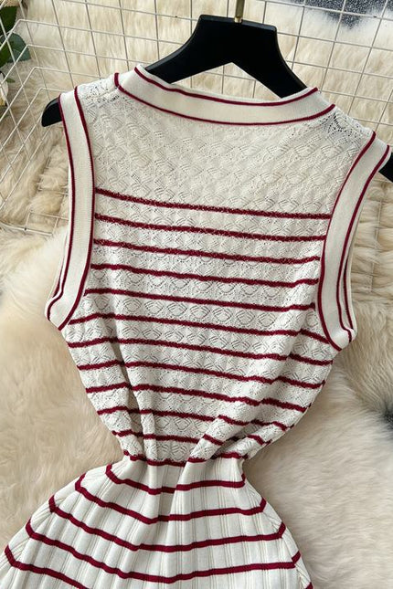 2025 Summer Striped Midi Dress Women Sleeveless Empire Dress
