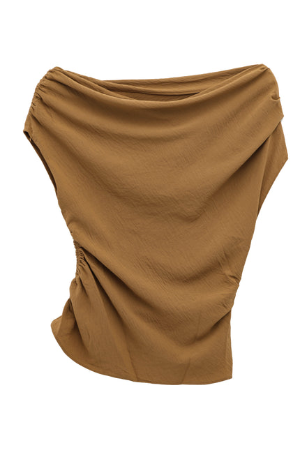 2 Colorway Asymmetrical Design Pleated Solid Color Crew Neck Casual Fashion Tops Blouse for Women