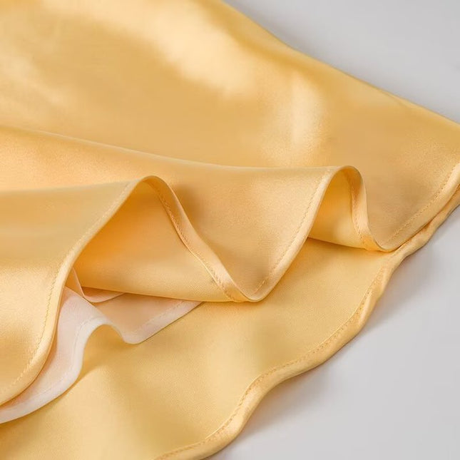 Back Hollow Out Beige Color Sleeveless Silky Casual Fashion Long Satin Halter Dress for Women
