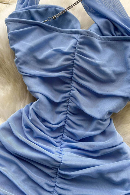 Sleeveless V-neck Summer Halter Mesh High Waist Mini Dress Ladies Sexy Dresses Clothes Women Wholesale