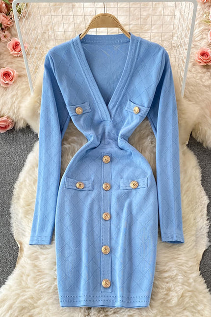 Wholesale Autumn and Winter V Neck Bodycon Elegant Jersey Casual Dresses for Women