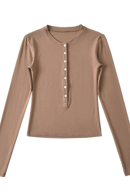 4 Colorway Crew Neck Long Sleeve Buttons up Solid Color Casual Fashion t Shirt for Women