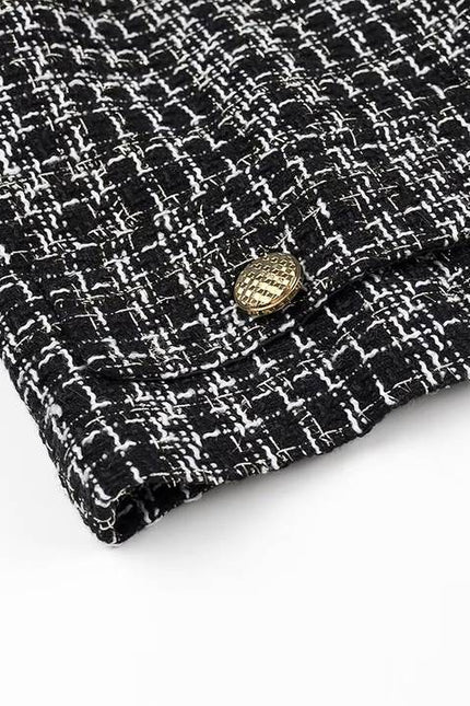 Crew Neck Single Breasted Black Color Long Sleeve Casual Fashion Tweed Jacket for Women
